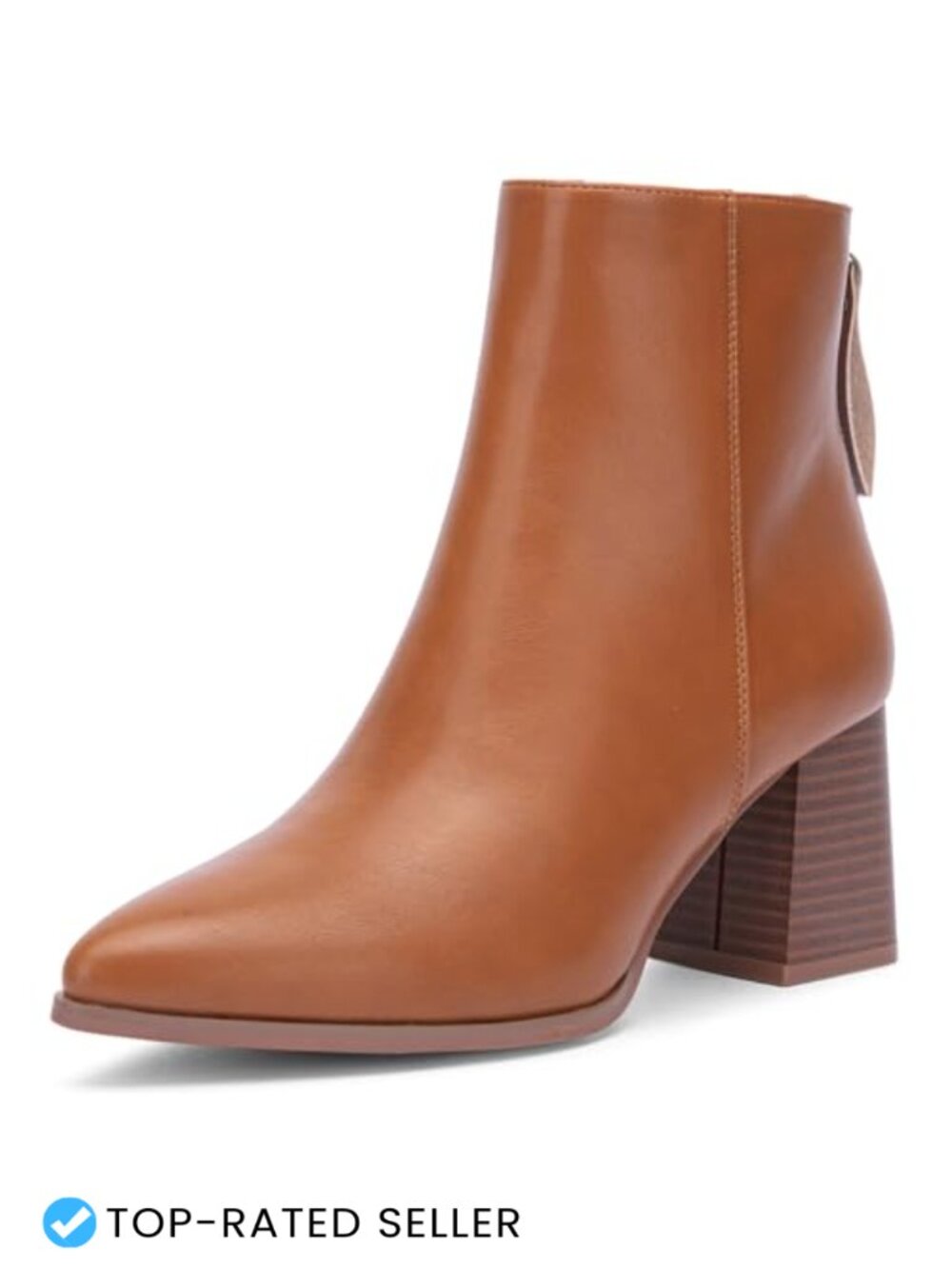 Pointed Toe Ankle Boots Chunky Block High Heel Faux Leather Back Zipper
